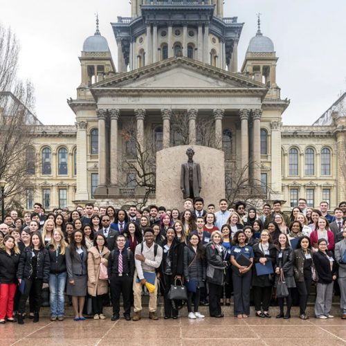 Students, staff, faculty, alumni, and other university supporters at Lobby Day 2018